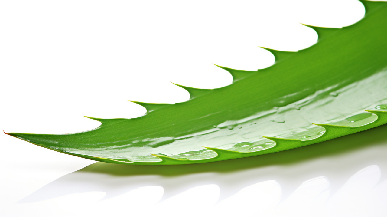 A single aloe vera leaf, perfectly centered on a white background, alovera leaf image