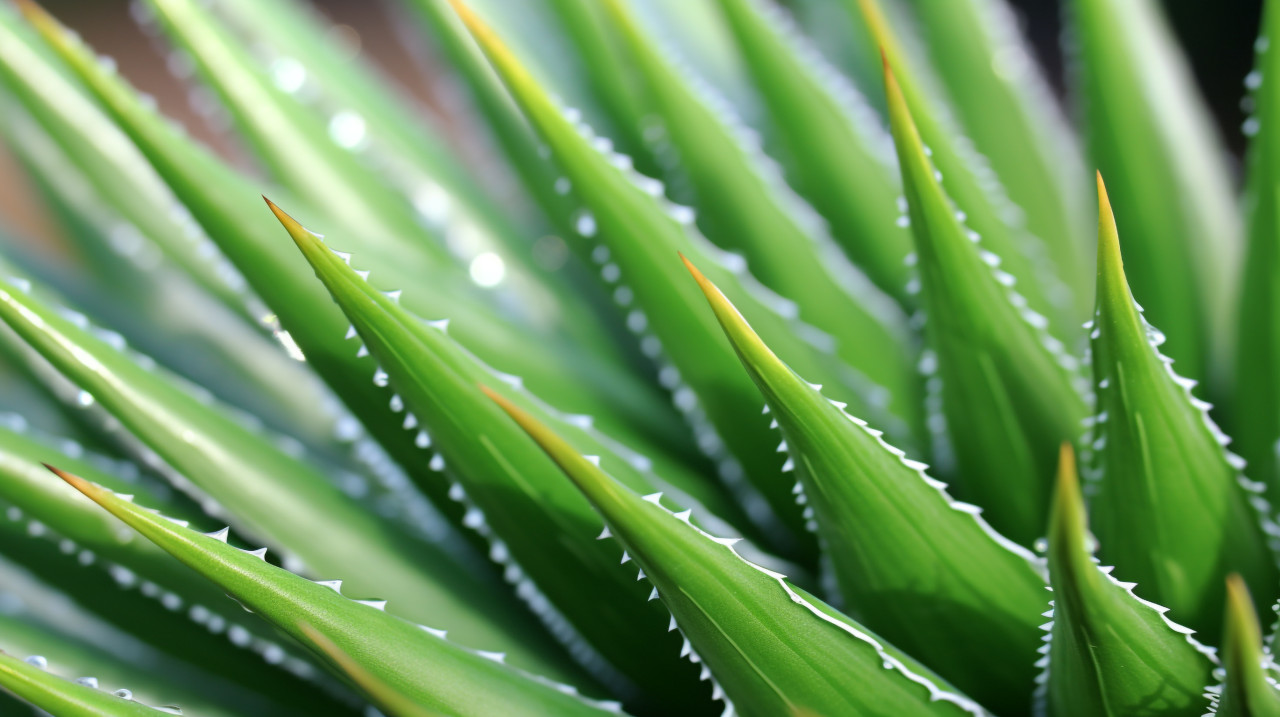 A close-up of the spiky edges of an aloe vera leaf, alovera leaf image