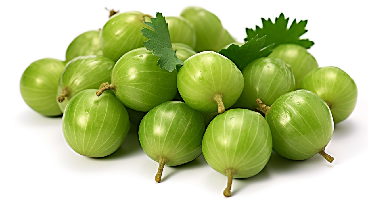 Green gooseberries isolated on white, gooseberry fruit image