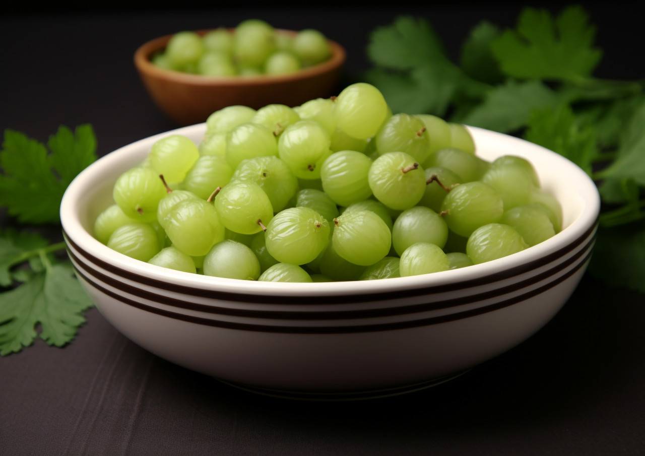 Gooseberry in a bowl guava plant, gooseberry fruit image