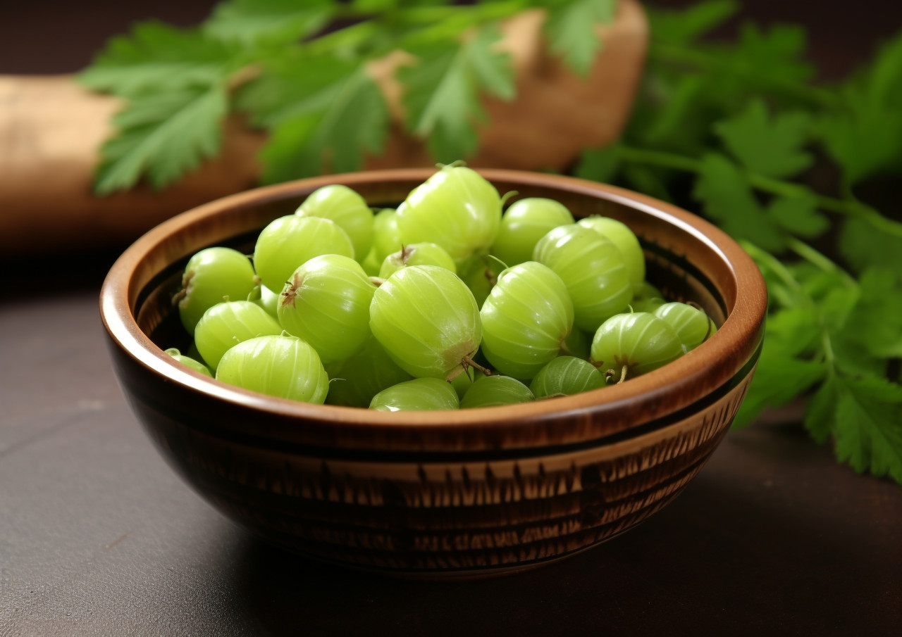 Ripe gooseberries in a bowl, gooseberry fruit image