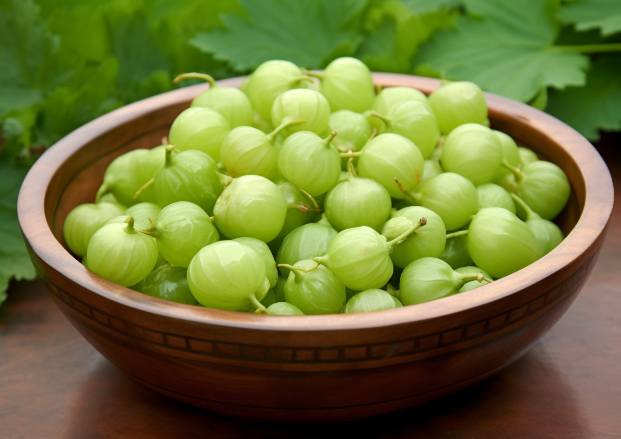 Gooseberry fruit in a bowl, gooseberry fruit image