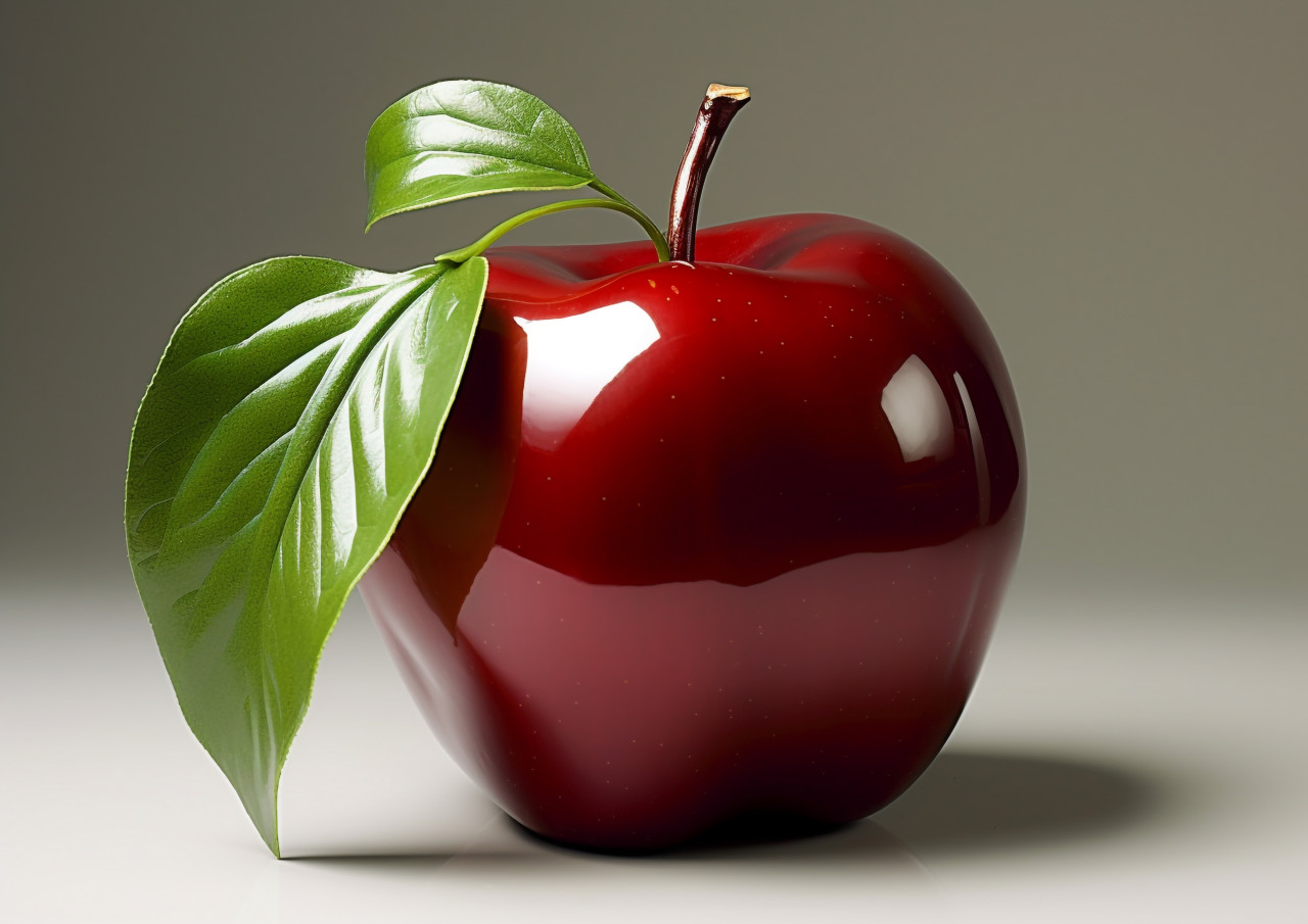 Fresh red apple on green leaf, apple fruit image hd