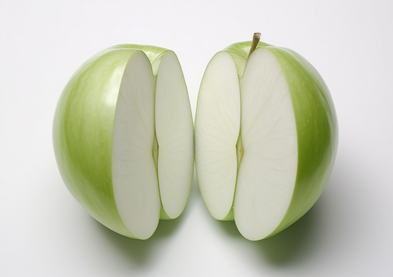 Two apple slices on a white background, apple fruit image hd