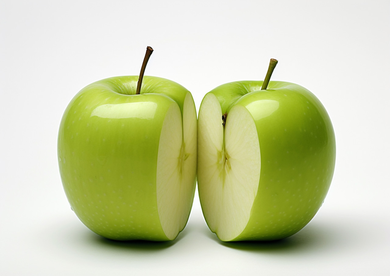 Green apples whole and halved, apple fruit image hd