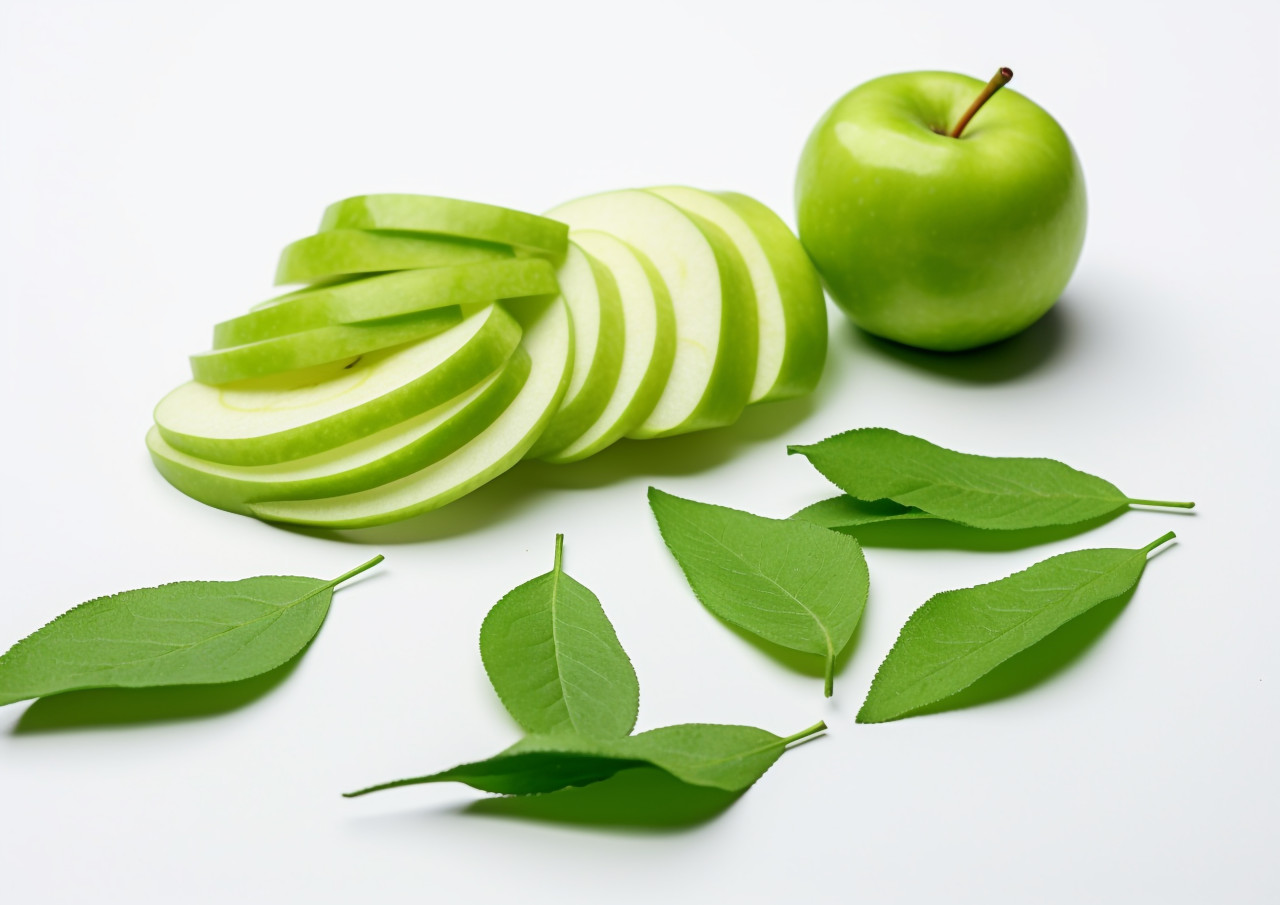 Juicy green apple quarters, apple fruit image hd