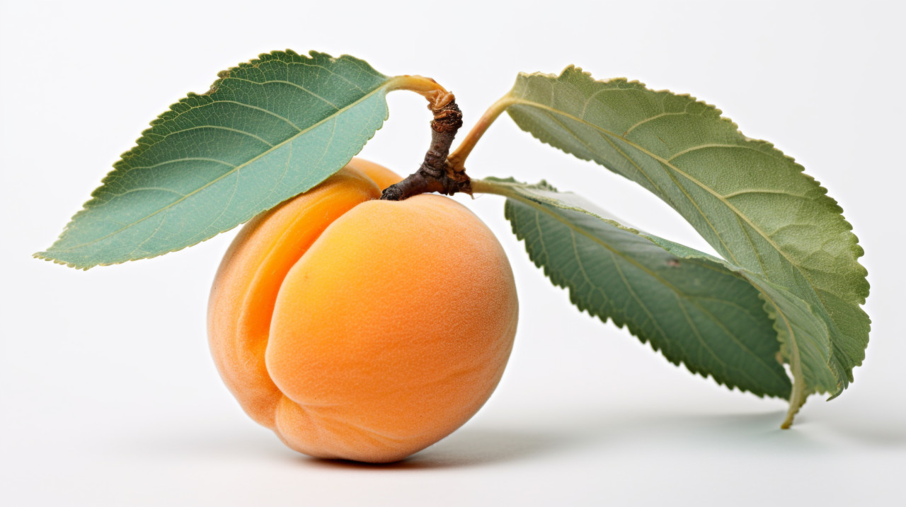 The half apricot with a leaf on a white background, apricot images