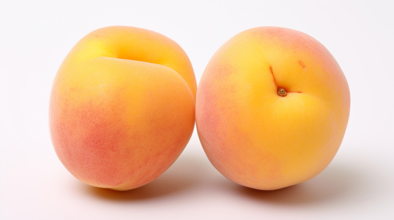 Two ripe apricots are open on a white background, apricot images