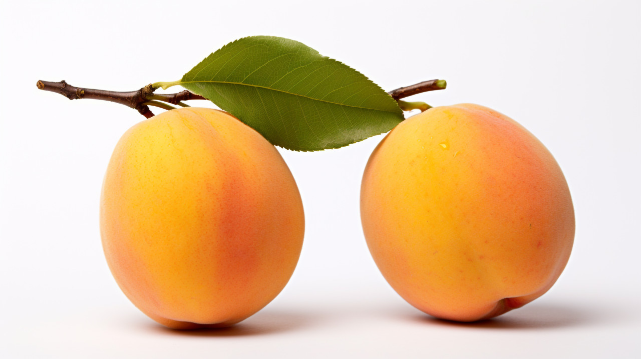 Golden apricots on white background, apricot images