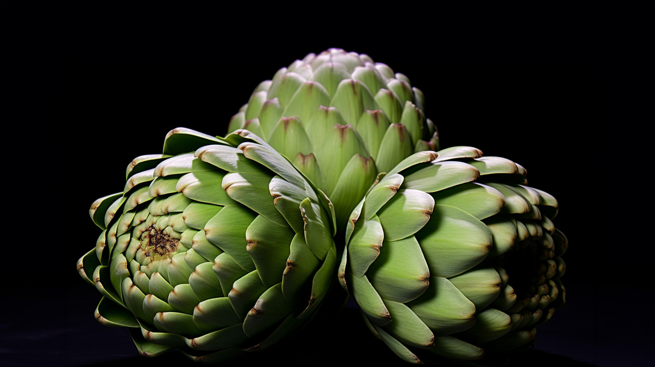 Three artichokes on white, artichoke image