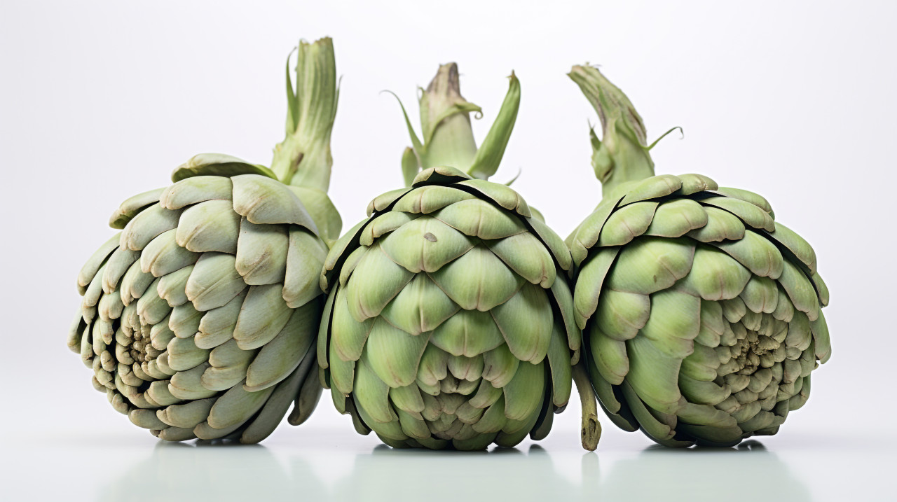 Fresh artichokes on display, artichoke image