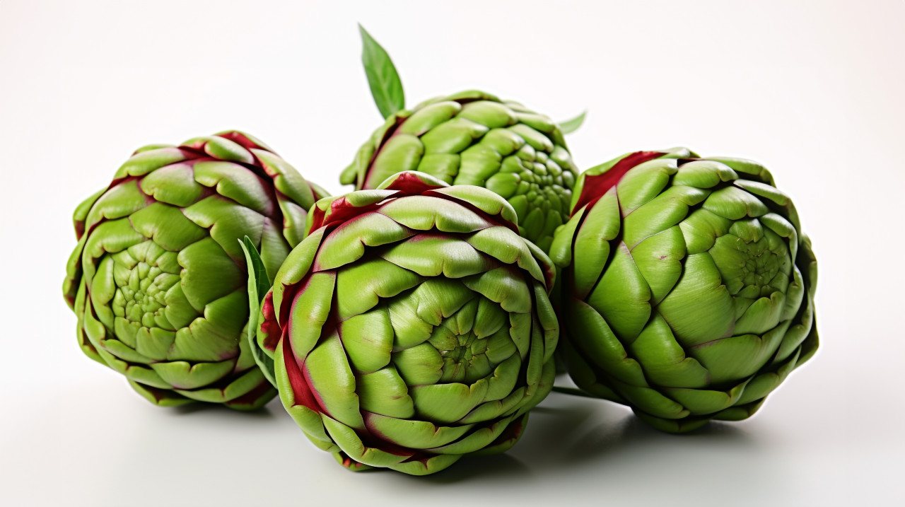Artichokes close-up on white, artichoke image