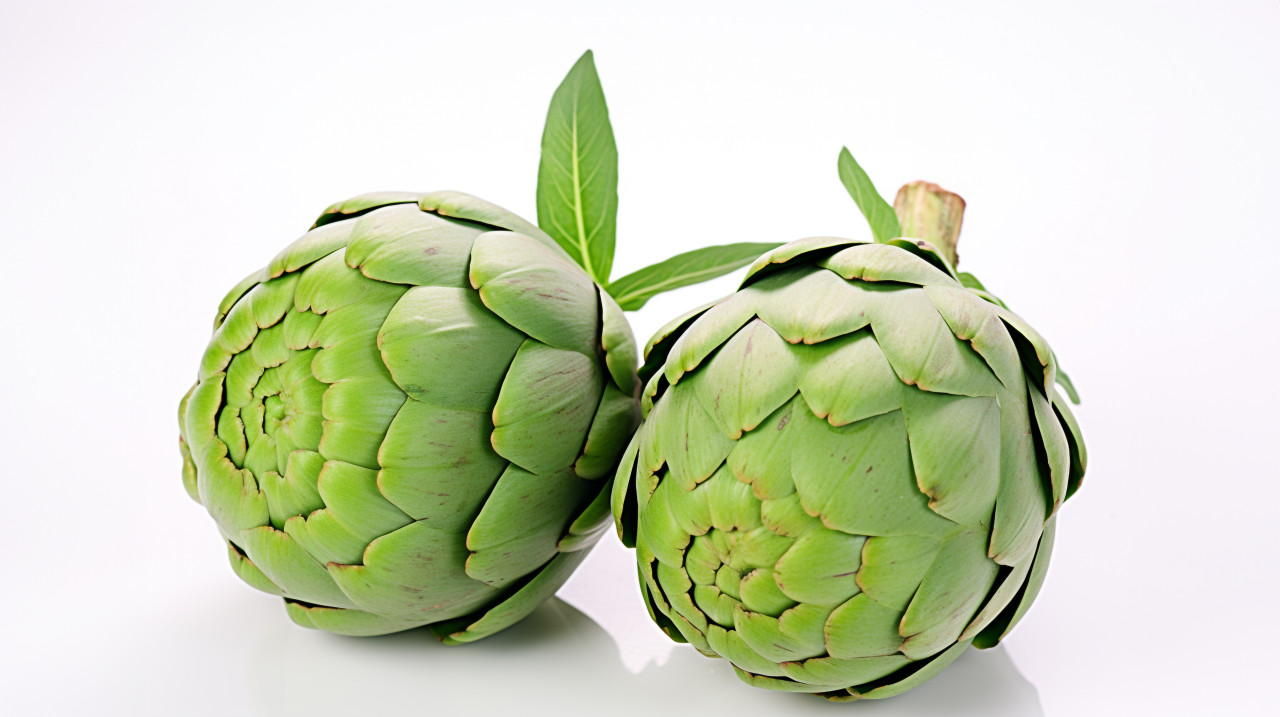 Close-up of three artichokes, artichoke image