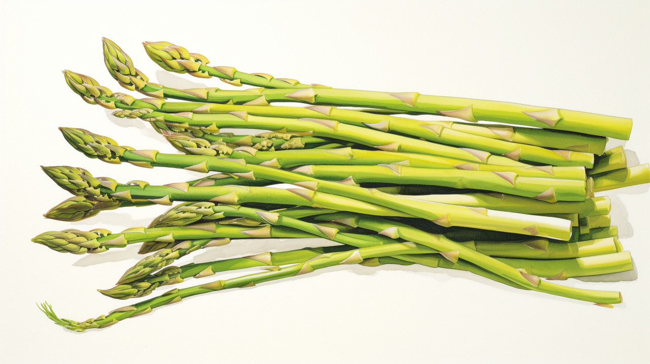 A bunch of asparagus is lying against a white background, asparagus image