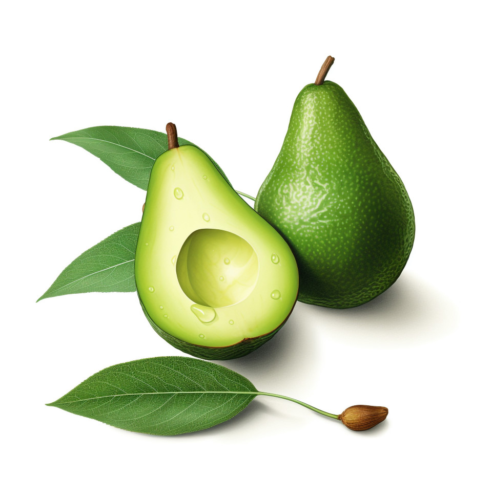Split avocado on white background, avocado image stock photo