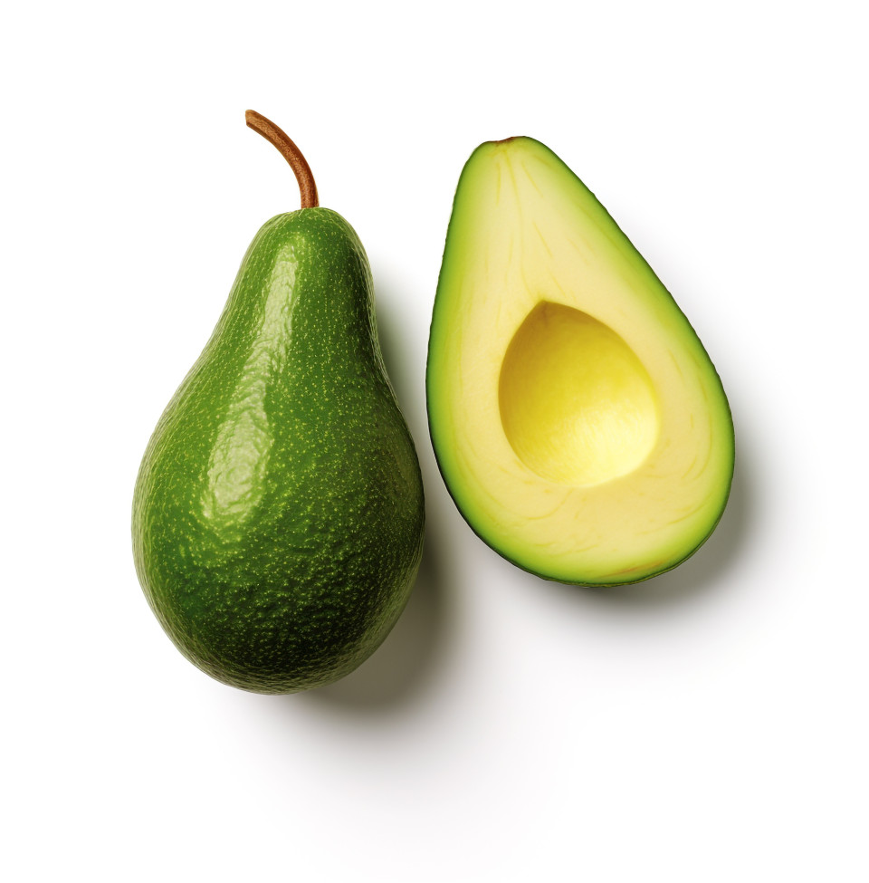 Avocado half cut on white background, avocado image stock photo