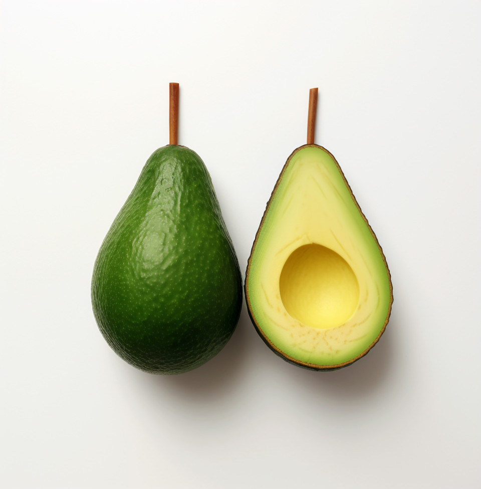 Two halves of an avocado on a white background, avocado image stock photo