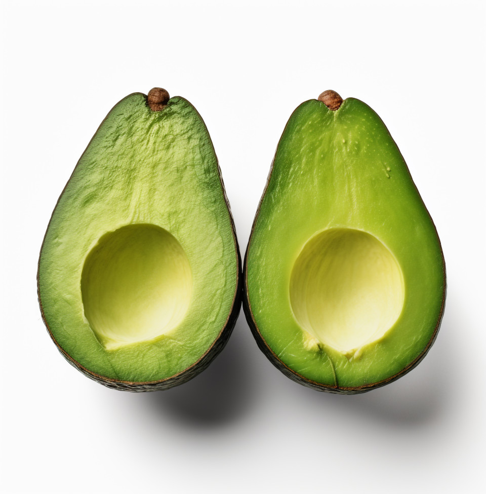 Two avocado halves on white, avocado image stock photo