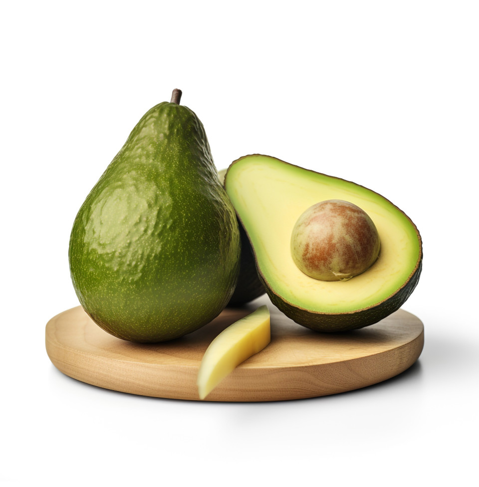 Fresh avocado on cut wooden board on white background, avocado image stock photo