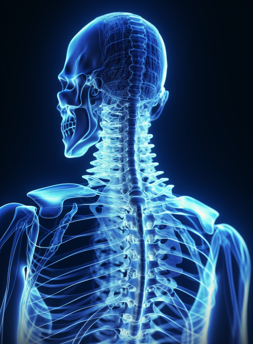 Skeleton with spinal cord isolated on white, human bone image