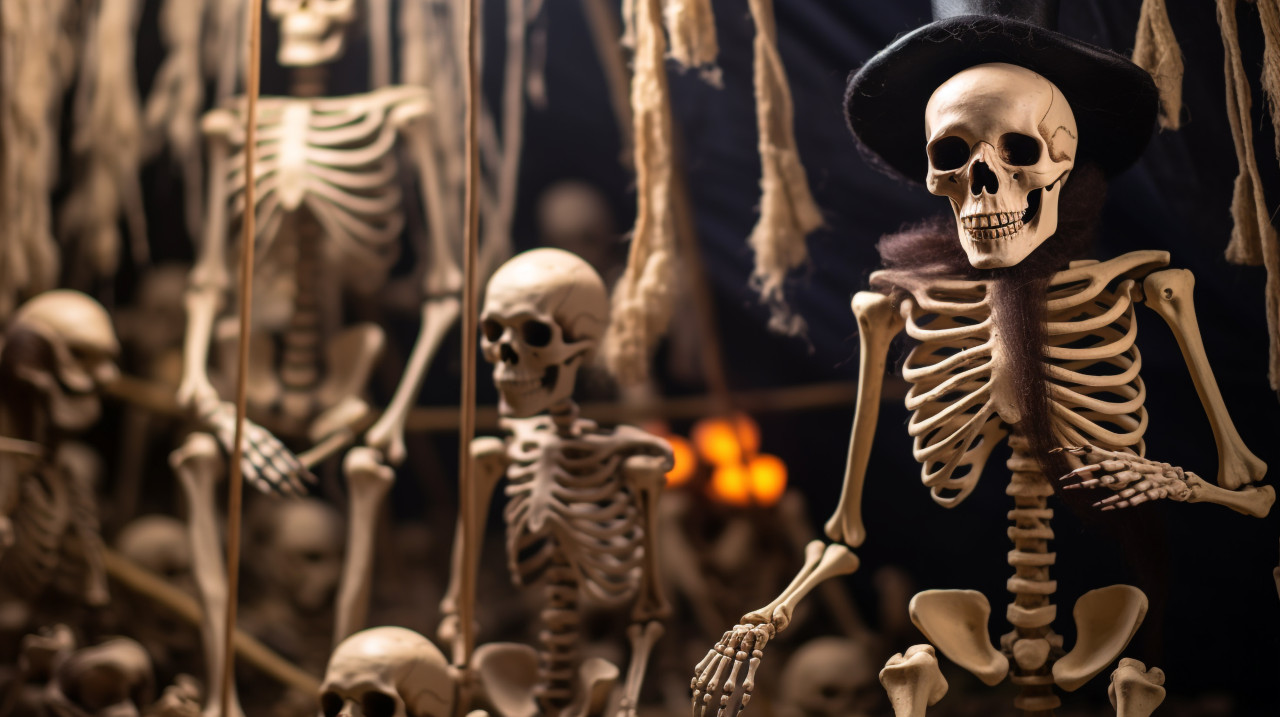 Spider webs and skeleton, human bone image