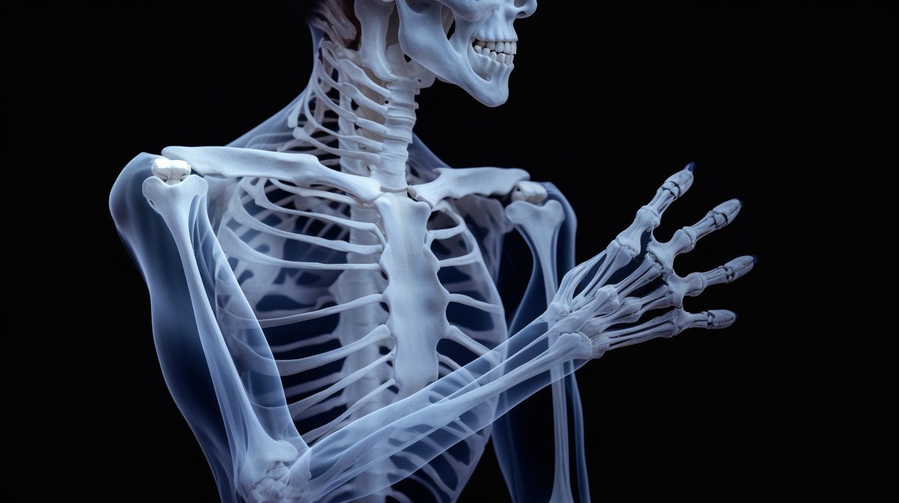 An anatomical person has a skeleton in the arm, human bone image