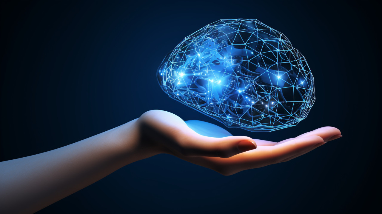 Hand holding an outline of a brain, human brain image