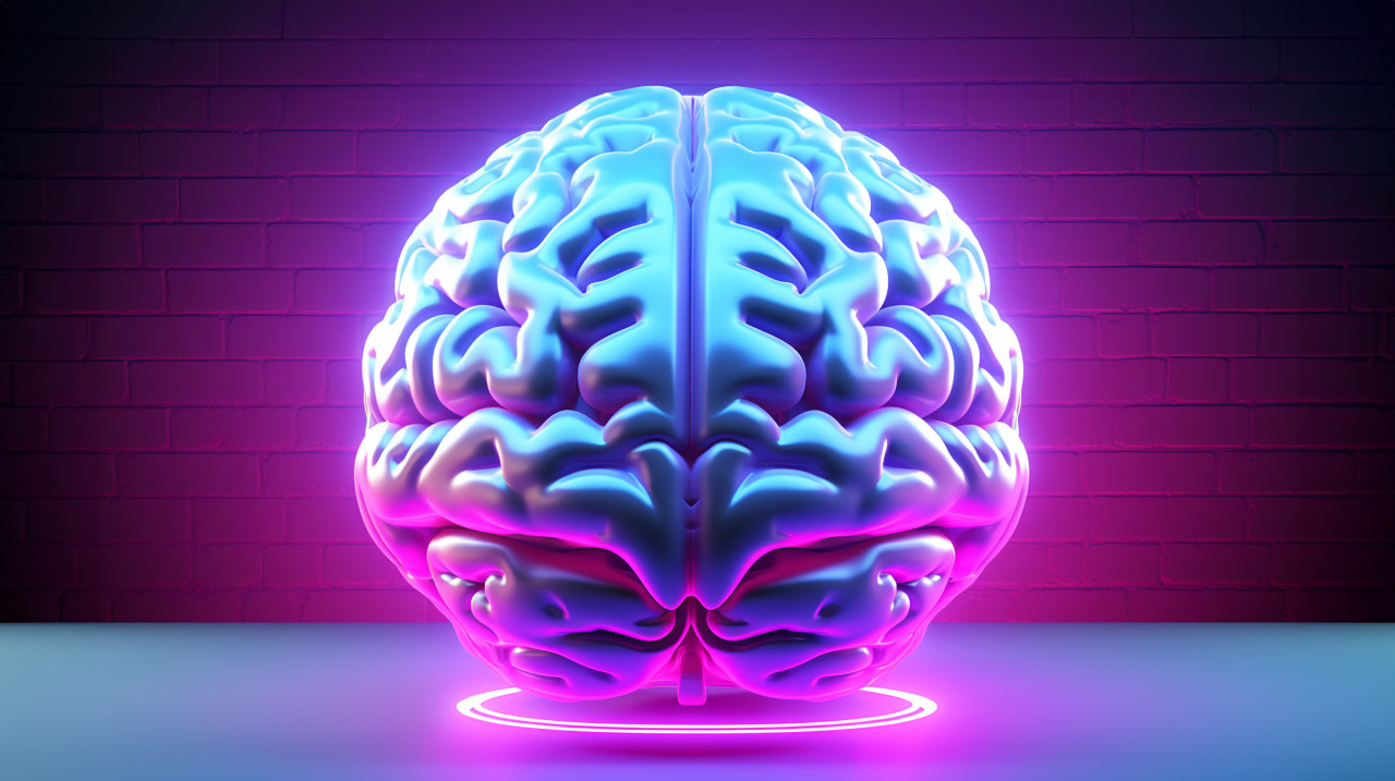 Neural network in lights, human brain image