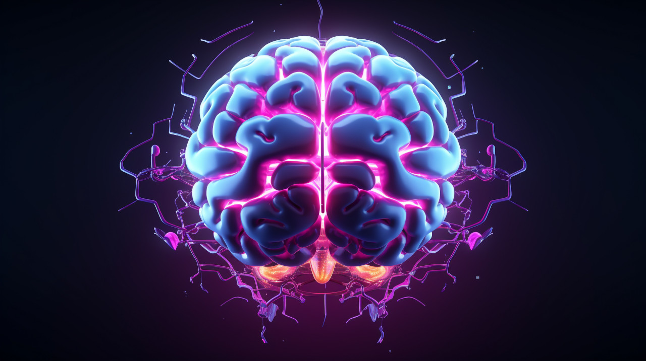 3d animated brain on dark background, human brain image