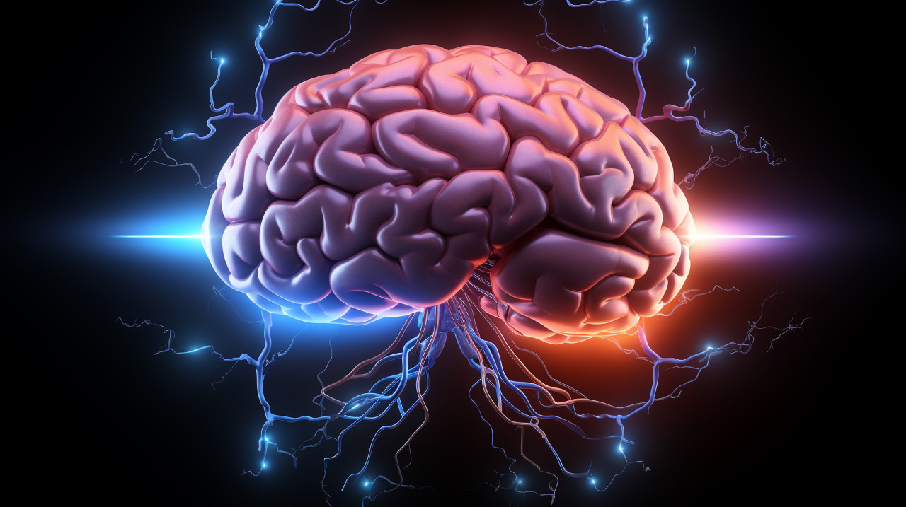 A blue and purple brain on black background, human brain image