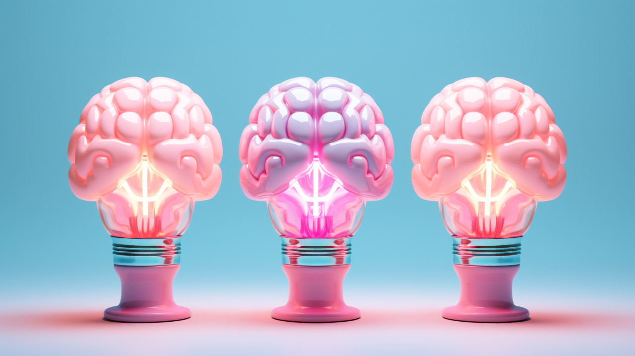Brain power in 3 bulbs, human brain image