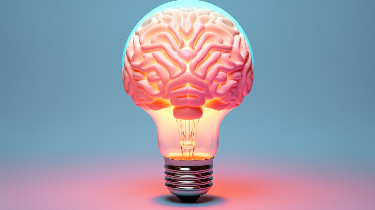 3d rendering of brain inside a light bulb, human brain image