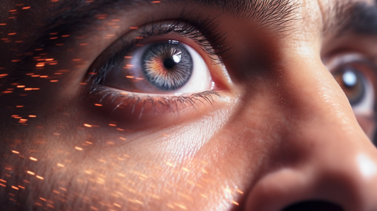 Close-up of man's beard looking up, men eyes close up image