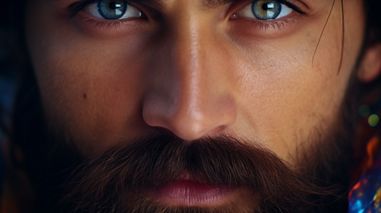 Face of someone with a beard and beard, men eyes close up image