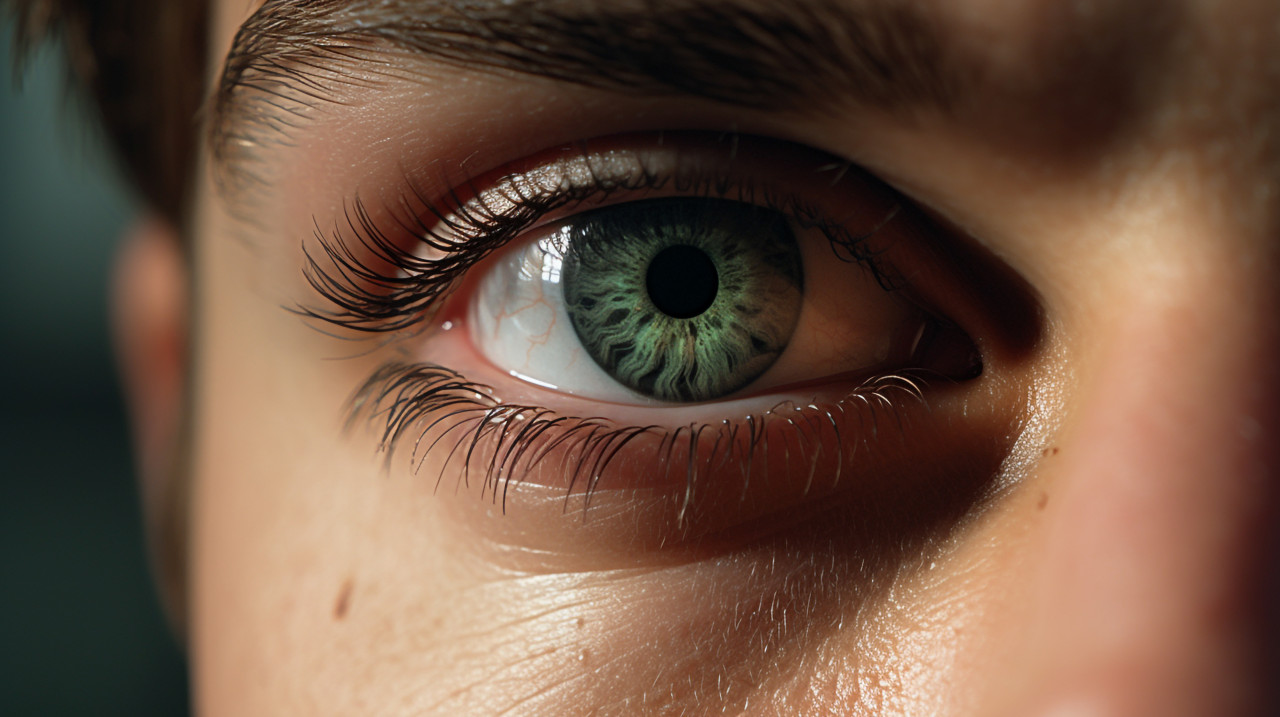 The eyes of a young man are shown, men eyes close up image