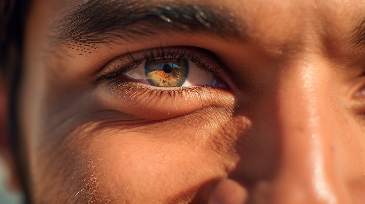 Smiling man close up portrait, men eyes close up image