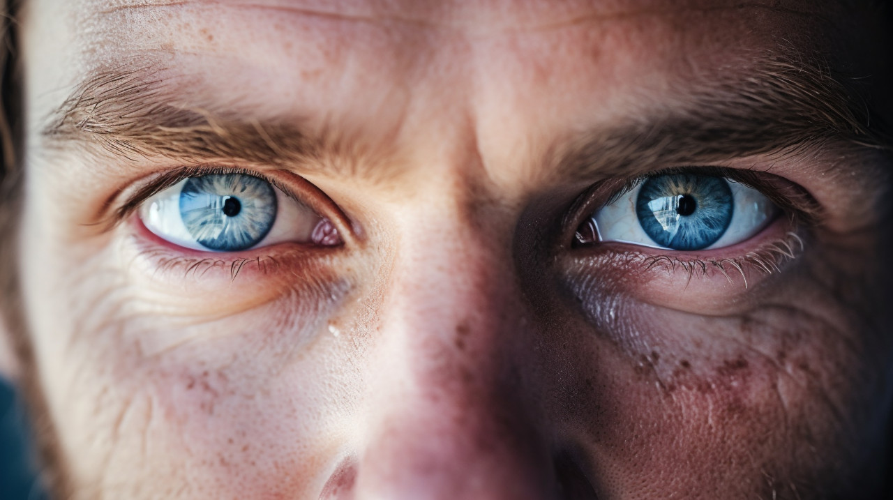 Close up portrait of a man with blue eyes, men eyes close up image