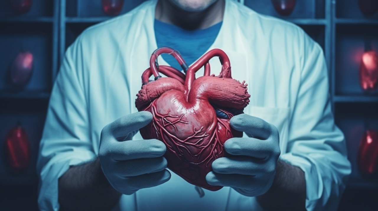 Doctor holds human heart, human heart image