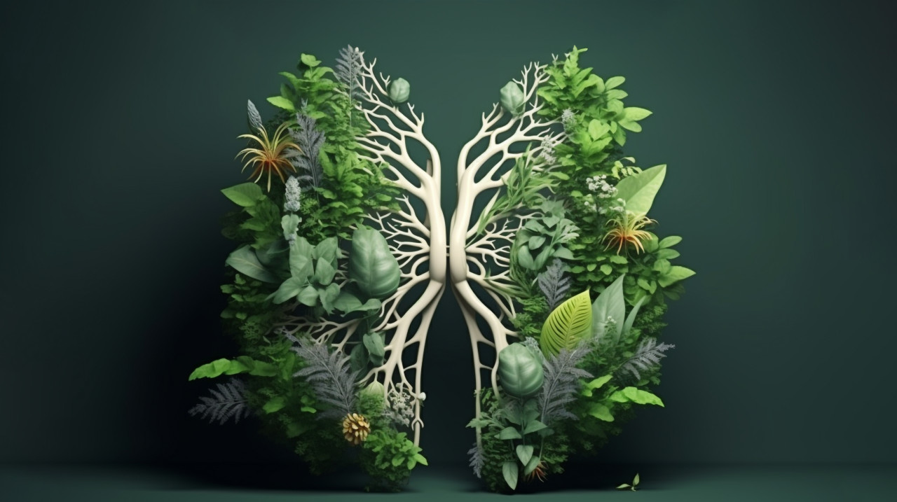 3d illustration of living lungs with leaves, human lungs image
