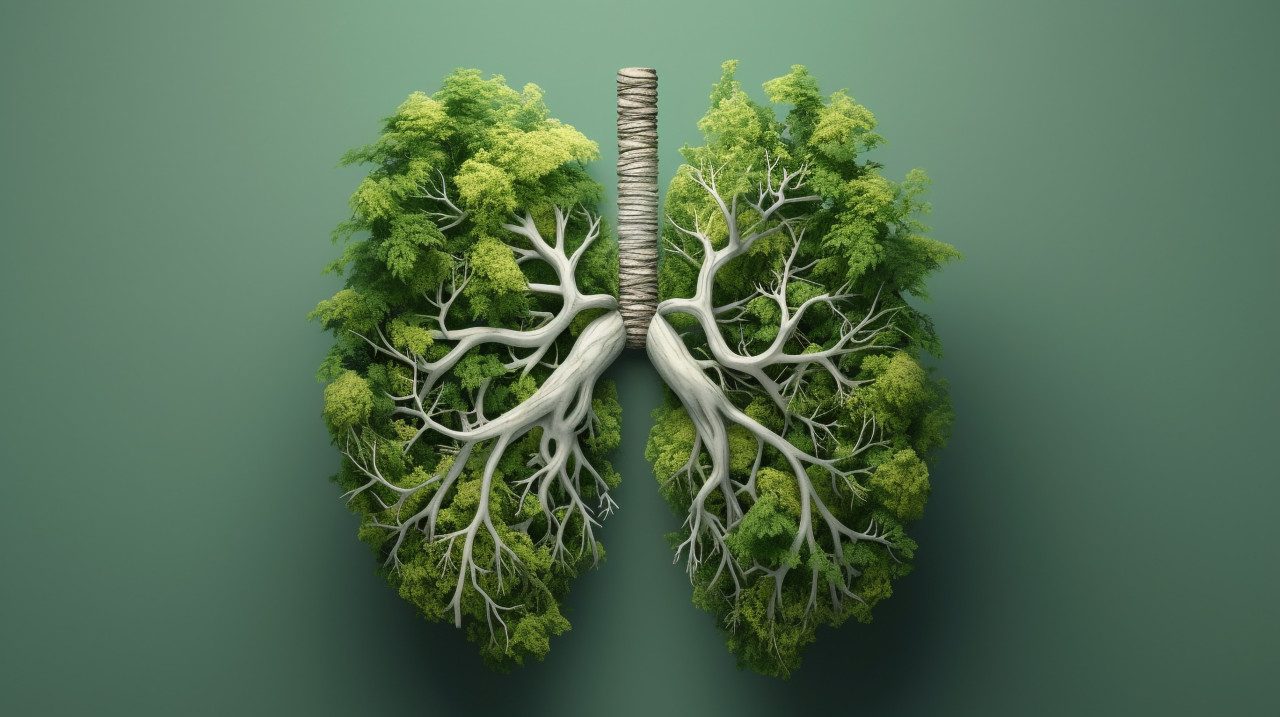 One of two lungs on a green background, human lungs image