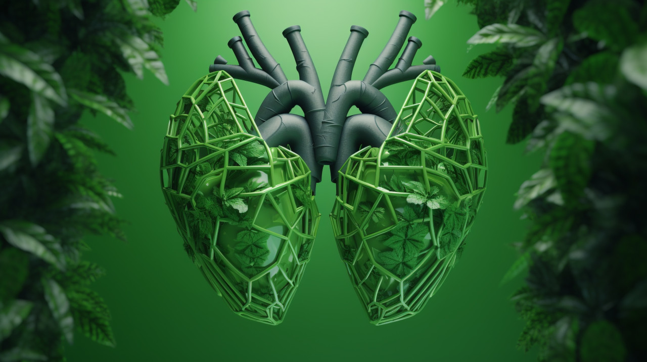 3d green lungs on green background, human lungs image