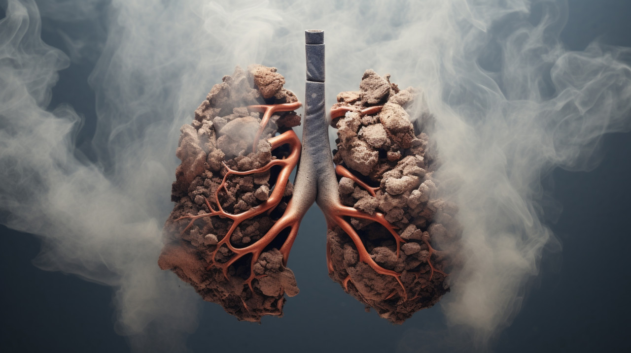 Smoke from inside lungs, human lungs image