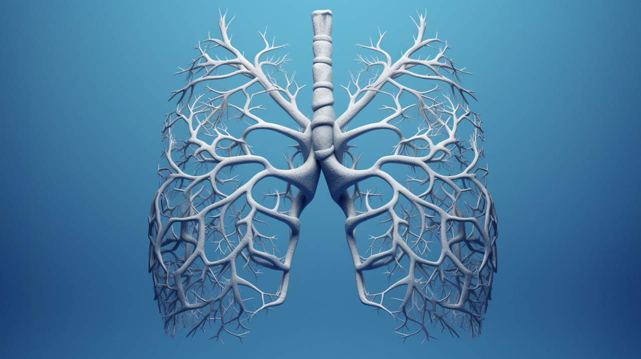 The human lungs are shown on blue background, human lungs image