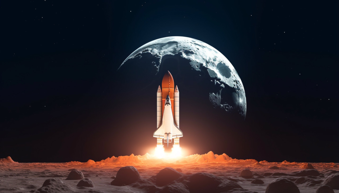A space shuttle launches against the full moon, chandrayaan images hd