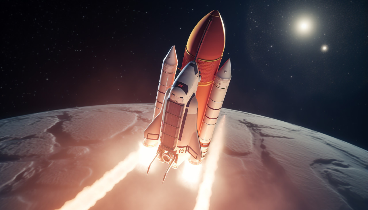 Red shuttle launches into space with the full moon, chandrayaan images hd