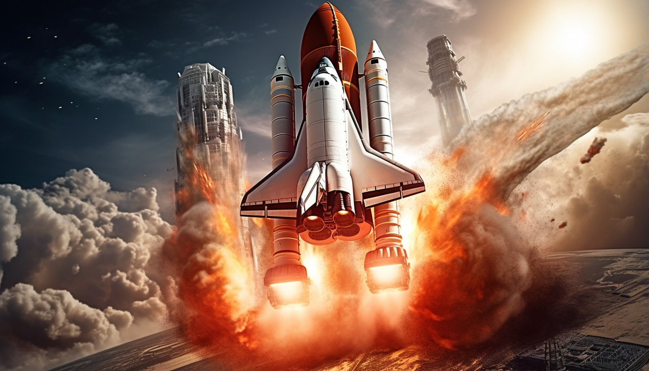 An art rendering of a space rocket flying near the moon, chandrayaan images hd