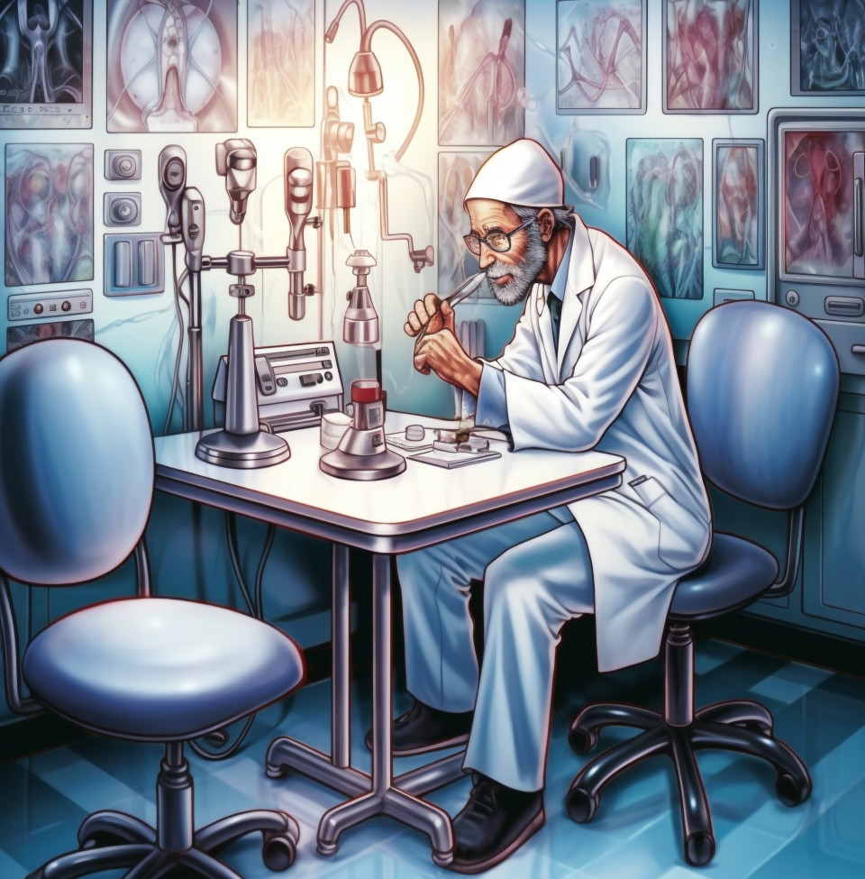 A doctor using a holographic microscope, medical images stock
