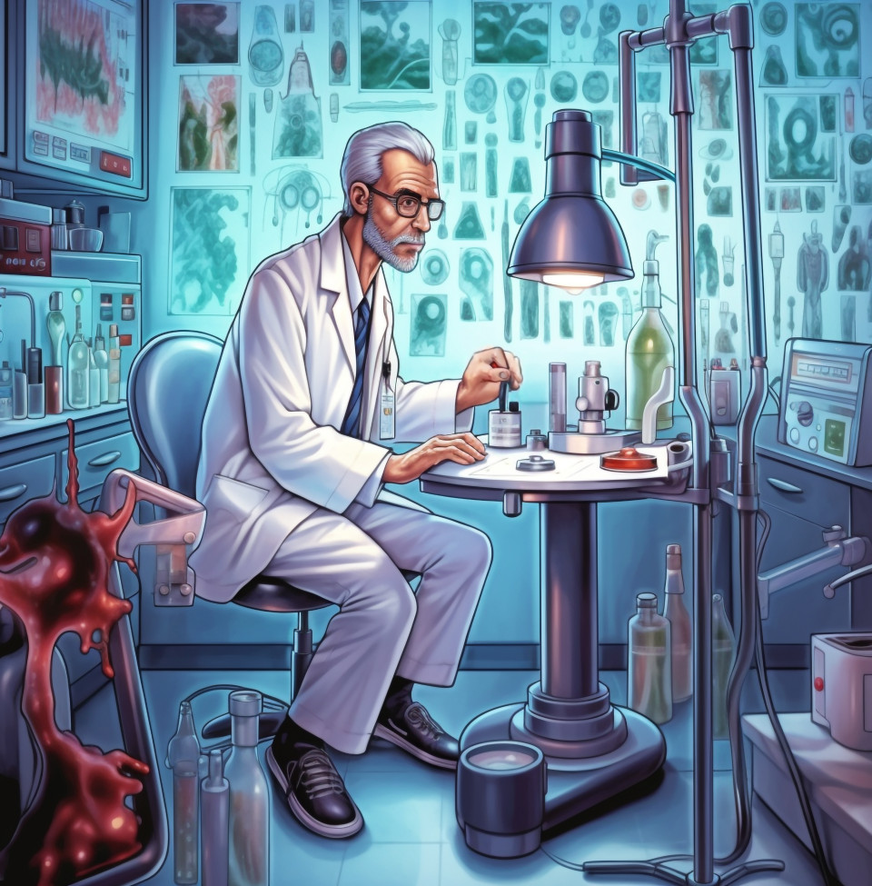 Holographic microscope helps doctor diagnose disease, medical images stock