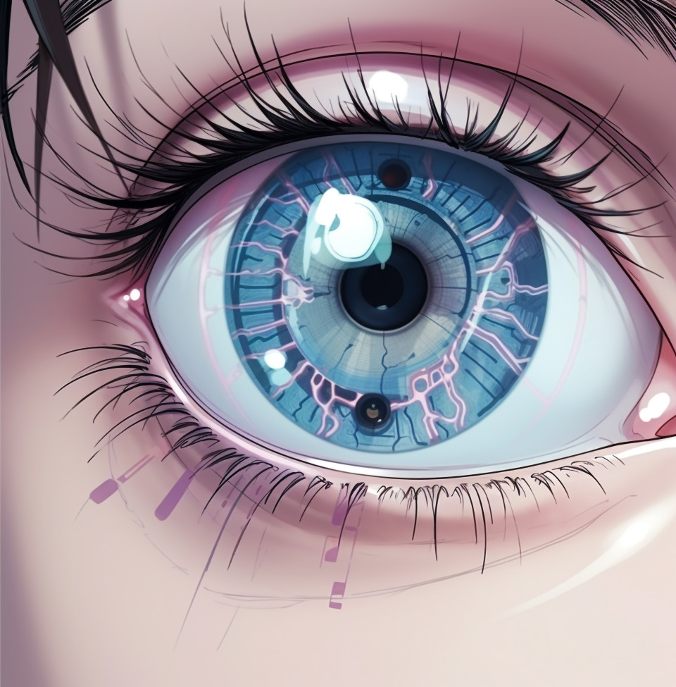 Smart contact lens for eye health monitoring, medical images stock