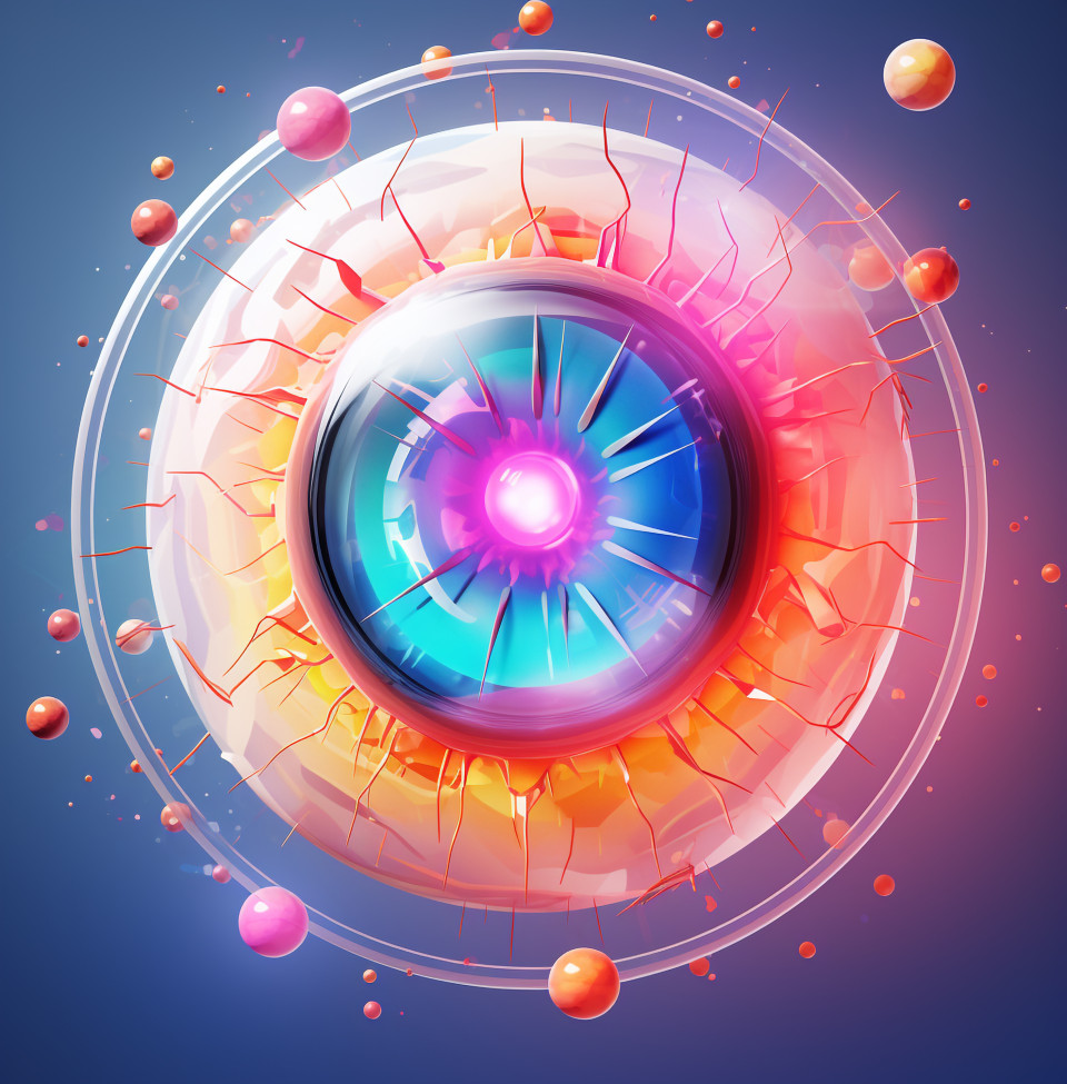 Contact lens detects eye diseases, medical images stock